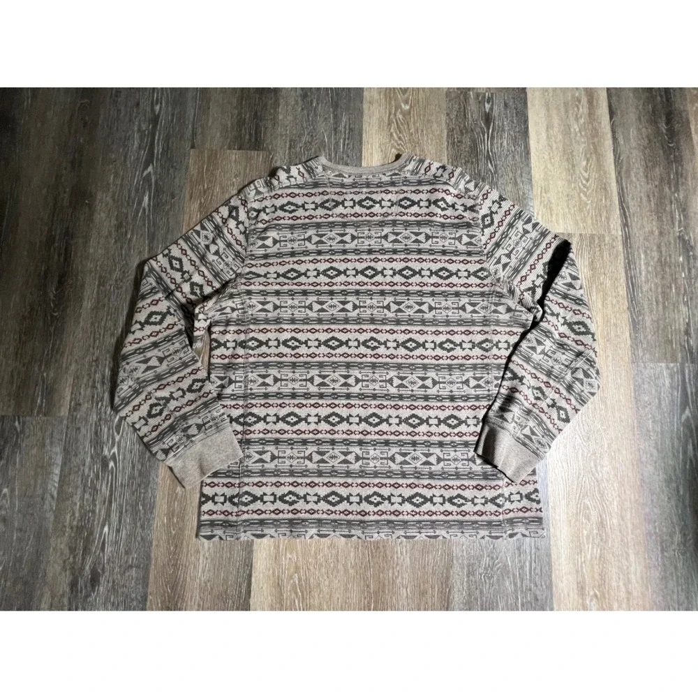 Eddie Bauer Thermal Waffle Knit Mens XL Grey Aztec Southwestern Long Sleeve - Picture 6 of 6